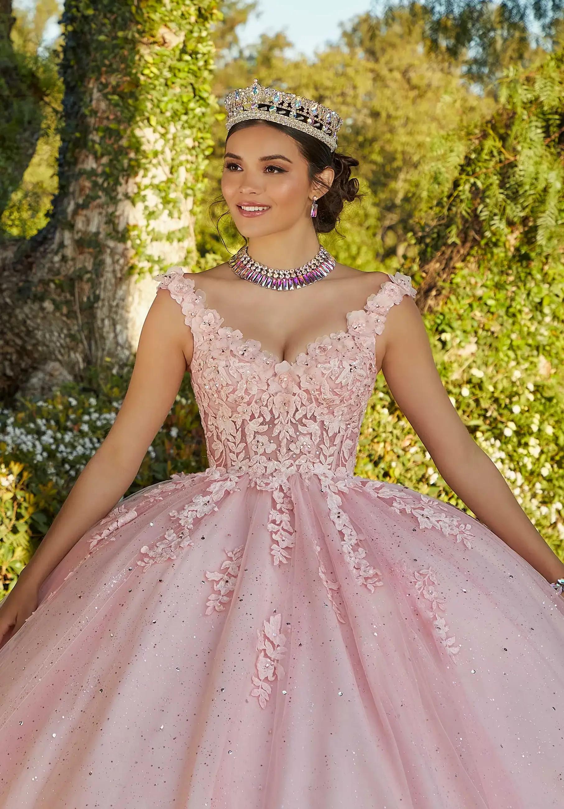 Model wearing a Quinceañera dress Aurora Disney Dress