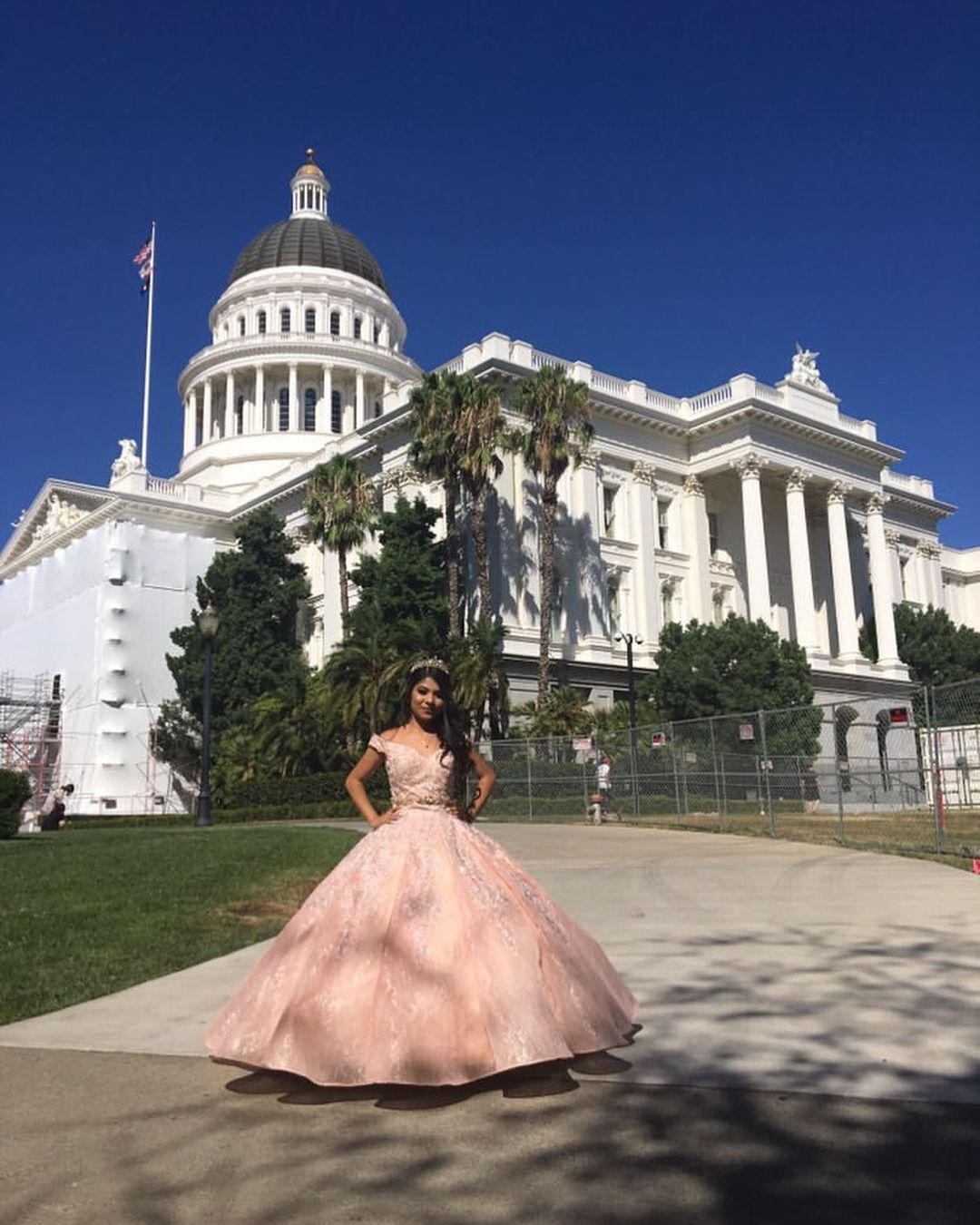 Model wearing a pink dress